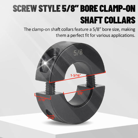 TonGass 4-pack clamp-on shaft collars, black carbon steel, 5/8 bore, double-split with screws, 1-5/16" OD.
