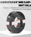 8-Pack Black Five Eighths Inch Bore Double Split Clamp-On Shaft Collar Screw Set Carbon Steel with dimensions