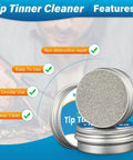 Tip Cleaning Kit With Solder Wick Brass Cleaning Wire Solder Iron Tip Cleaner Cleaning Sponge And Lead Free Flux For Quick PCB Repairs Anti Oxidation Solder Wick With Pro Grade Cleaning Tools Set tin container on display.