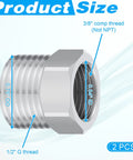 Two plated pipe fittings, front view: 1/2 G male to 3/8 compression female reducer, 2-pack for faucet supply lines