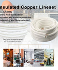 50 Ft Mini Split Line Set With Copper Tubes And Nuts Includes One Quarter Inch And Three Eighths Inch Copper Pipes Thickened PE Insulation Pro Grade Insulated Coil For Air Conditioners HVAC Refrigeration And Heating Equipment in coiled view with insulation details