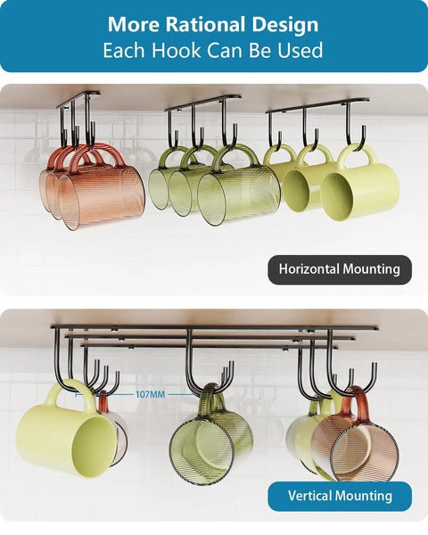 Under Cabinet Mug Hooks Set, 3 Pack With 9 Hooks, Easy Cup Hanger For Displaying Coffee Mugs, Rust-Resistant Steel
