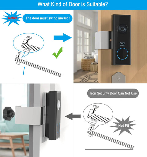 Anti Theft Doorbell Mount For Eufy Video Doorbell C210 No Drill Rust Proof Keeps Doorbell Sensor Clear Inward Swing Ready