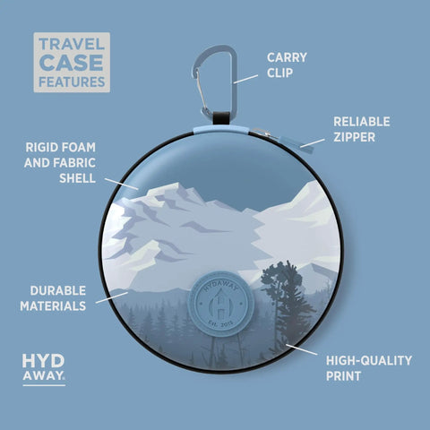 On The Go Travel Case For Collapsible Bottles Bowls And Cups With Carabiner Clip showing carry clip and design features