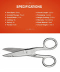 Heavy Duty Five Inch Electrician Scissors With Serrated Bottom Blade And Dual Gauge Stripping Notches For Pro Contractors And Diy Builders, Steel construction.