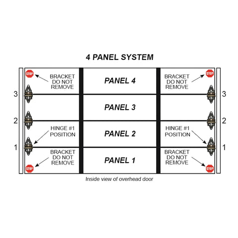 Inside view of overhead door showing four panel system for Heavy Duty Garage Door Hinge Replacement Kit Matches Four Panel Two Car Width.