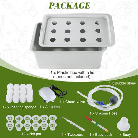 Indoor Hydroponic Grow Kit With 12 Hole Bucket Bubble Stone Air Pump And Sponges For Fast At Home Herb Garden Harvest