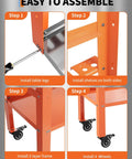 Assembly steps for Robust Mobile Welding Workbench Featuring Perforated Steel Top And Easy Rollin Casters 36 Inch Heavy Duty Shop Table.