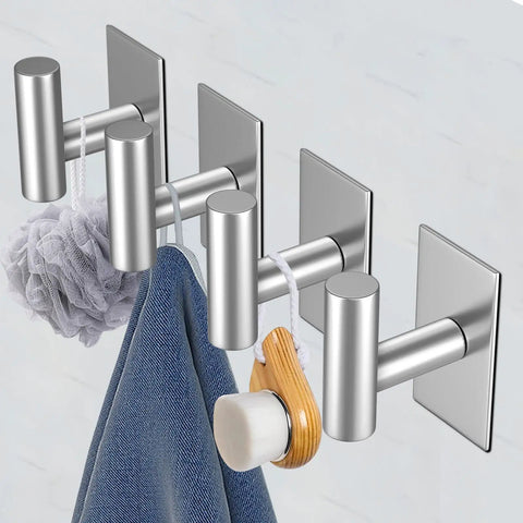 Killer Grip Adhesive Wall Towel Hooks, Heavy Duty Sticky Coat Holders For Bathroom Kitchen And Closet, No Sweat Waterproof Home Organization Rack, Silver Two Pack