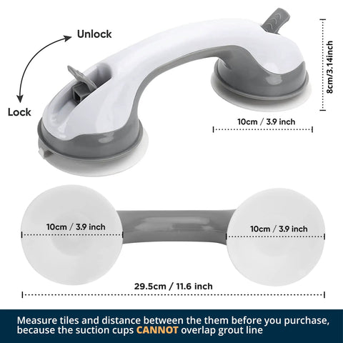 No Slip Suction Grab Bars For Bathtubs And Showers, Elderly Safe Bathroom Accessories with size dimensions and gray color