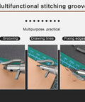 7 In 1 Pro Adjustable Stitching Groover Kit For Leathercraft with grooving and edge beveling action close-ups