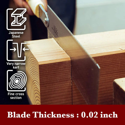 Ryoba Double Edge Saw 9.5 Inch Assembly Version Pro Grade Japanese Pullsaw cutting through wood with 0.02 inch blade thickness