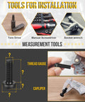 Badass M6 X 25 Millimeter Pan Head Torx T30 Security Screws with installation tools, including a caliper and thread gauge.