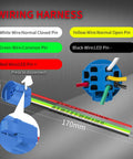 Wiring diagram for 12V Waterproof 22mm Latching Push Button Switch With Blue LED, showing wire colors and connections.