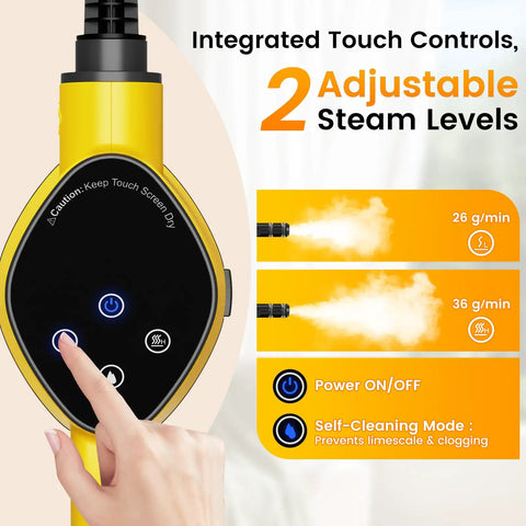 Integrated touch controls of the 1200W Handheld Steam Cleaner Heats Up In Just 10 Seconds for adjustable steam levels.