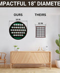 18-inch 32 Ball Golf Display Case Wall Mounted Moon Shelf in Dark Brown Finish on wall in living room comparison