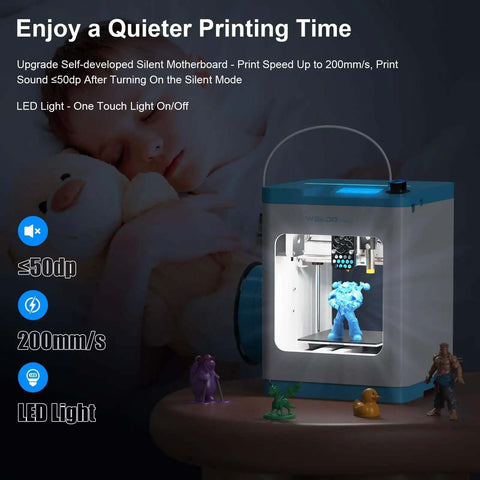 Fully Assembled 3D Printer For Kids And Beginners With No Fuss Auto Bed Leveling, WiFi And App Control, LED light feature