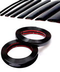 Front view of glossy black 16ft automotive molding trim kit with red adhesive backing.