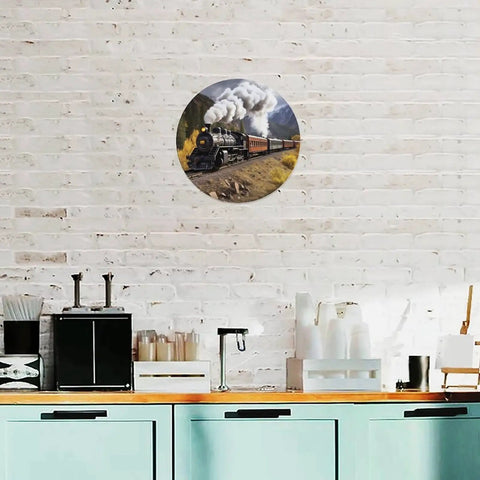 Dope Circular Metal Wall Art Featuring A Vintage Locomotive Train For Living Room And Office Decor Large Round Sign