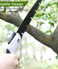 Go-To Folding Hand Saw 12 Inch For Tree Trimming And Pruning With High Manganese Steel Teeth in use on a branch