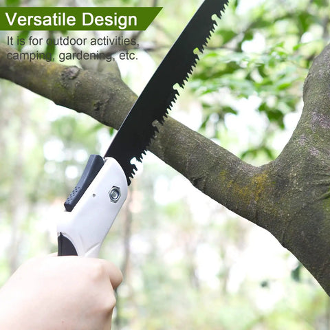 Go-To Folding Hand Saw 12 Inch For Tree Trimming And Pruning With High Manganese Steel Teeth in use on a branch