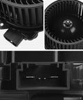 Close-up of Heavy Duty HVAC Blower Motor With Wheel Assembly For Cars And Trucks Plug And Play Cabin Cooling Fan Replacement.