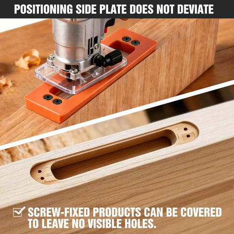 Heavy Duty 6 Inch Hidden Door Hinge Jig Delivers Dead On Alignment For Concealed Cabinet Hinges setup with router on wood.