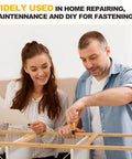 Man and woman assembling furniture using Phillips Countersunk Machine Bolt Set Size 8 32 By 3 4 Inch 50 Piece Stainless Steel 304 Flat Head Heavy Duty Hardware Kit With Hex Key Wrench Black Finish For Indoor Metal Fastening And DIY Furniture Repair.