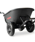 Electric Wheelbarrow Workhorse with 350 lb capacity and 6 cu ft poly tray, 24 volt battery drive, durable steel frame