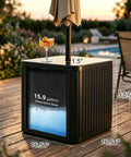 2-In-1 Umbrella Base And Side Table For Outdoor Patio by pool, 16.54 inch, fillable 15 gal water or sand base, fits 1.5 inch pole