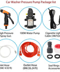 Package list of 12V Portable High Pressure Water Pump Kit For Cars And RVs 100W Mini Electric Pressure Washer Pump