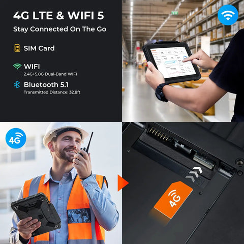 Rock Solid Heavy Duty Rugged Tablet With 10.1 Inch Sunlight Readable Screen Running Windows 11 Pro For Tough Jobsite Tasks Featuring 8Gb Ram Plus 128Gb Storage And Snappy 4G LTE GPS with Bluetooth 5.1 connectivity.