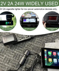 Rugged Ride Ready AC DC Converter Adapter connects to car GPS and audio devices using 12V power supply for vehicle accessories.