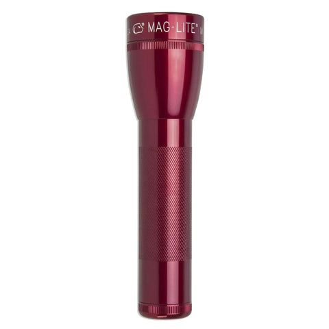 Red LED Flashlight With Adjustable Focus, 2 Cell C Battery, durable aluminum body, quick twist head, upright view