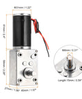 12V DC Reversible Worm Gear Motor With 120 RPM No Load Speed And 50 To 1 Reduction, 8mm D Shape Shaft, side and shaft view