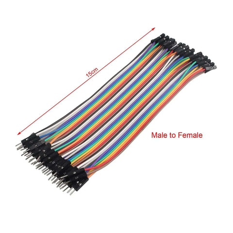 120-Piece Multicolor DuPont Jumper Wires Kit for Breadboards, 15 Cm (5.91 Inch), 40-Pin Male To Female Cables displayed flat