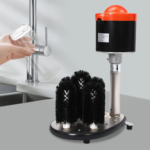 Heavy Duty Commercial Electric Glass Cup Washer Featuring Five Brush Wine Glass Cleaning Machine and Six Hundred Cups Per Hour setup with brushes.