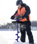 Person using Ice Auger Drill Adapter Stainless Steel For Ice Fishing Stopper Disk With Eleven Point Eight Inch Safety Disk Attachment Plate Fits Half Inch And Up Drill Bit Chuck Must Have Gear For Serious Ice Fishing on frozen lake