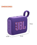 Go 4 Bluetooth Speaker Tiny But Mighty Ultra Portable Waterproof And Dustproof With Punchy Bass Pro Sound 7 Hour Battery Life Built With Recycled Materials Purple For Outdoors And Travel; dimensions shown.