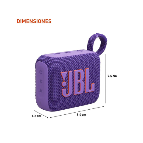 Go 4 Bluetooth Speaker Tiny But Mighty Ultra Portable Waterproof And Dustproof With Punchy Bass Pro Sound 7 Hour Battery Life Built With Recycled Materials Purple For Outdoors And Travel; dimensions shown.