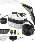 Heavy Duty 2500W Handheld Steam Cleaner Cranks Out Piping Hot Vapor In Just 15 Seconds To Wipe Away Stubborn Grease And Dust For A No Fuss Deep Clean That Truly Slays Every Mess, includes hose and attachments.