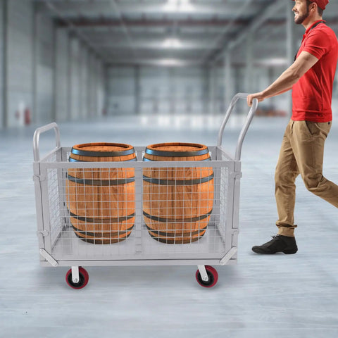 4 In 1 Beefy Heavy Duty Platform Cart With Cage 40 By 24 Inches 440 Lb Capacity Foldable Steel Hand Cart with barrels