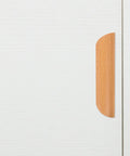 Semicircle Solid Wood Cabinet Handles Set Of 6 64mm Beech Drawer Pulls mounted on white cabinet door