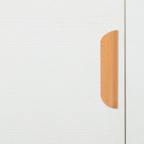Close-up of Six Pack Semicircle Beech Wood Cabinet Pull Handles With Lacquer Finish 96mm Hole Spacing Durable Drawer Pulls