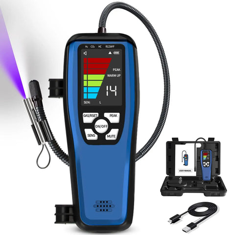 3 In 1 Refrigerant Leak Detector With Heated Diode Sensor For HVAC That Pinpoints Leaks In R32 R454B R410A R134A R290 And Hydrogen And Nitrogen Tracer Gas Rechargeable Freon Leak Finder With Audible Alerts And Bright LEDs Pro Grade with case and charger