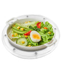 2 Pack Super Slick Acrylic Turntable Platter 6 Inch with salad in a white dish on a clear rotating base.