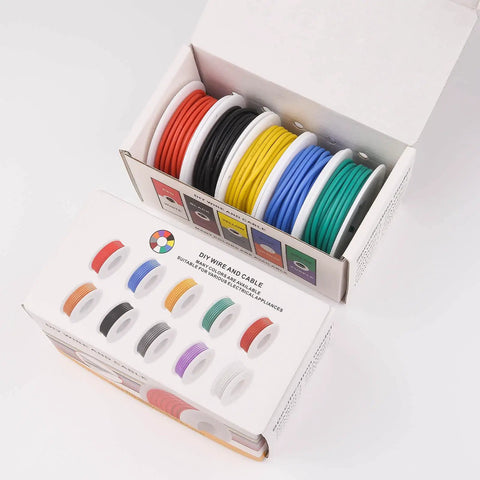 18 AWG Stranded Electrical Wire Kit With Flexible Silicone Insulation Tinned Copper Conductors 0.08mm Strands 2.3mm Outer Diameter 5 Colors Each 16.4ft Pack For DIY Automotive Home And Power Wiring