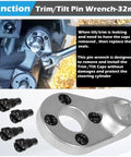 Beefed Up Heavy Duty Trim Tilt Pin Wrench 32mm By 4.5 And 4mm for Removing Trim Tilt Caps on Hydraulic Cylinders, shown in use