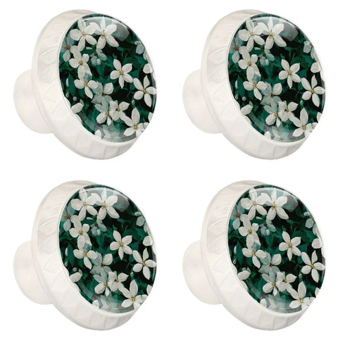 White Clematis Flower Round Cabinet Knobs 1.37 Inch 4 Pack For Kitchen Cabinets And Drawers
