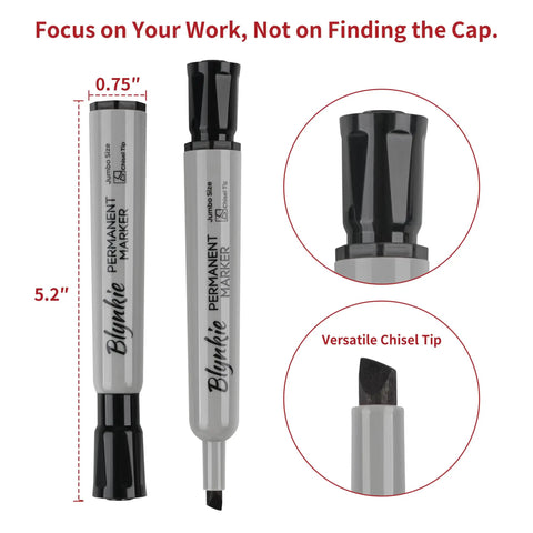 Two uncapped markers with dual-width chisel tips, size 5.2" x 0.75". Bulk 48 Count Permanent Markers With Dual Width Chisel Tips Quick Drying Waterproof Ink Large Wide Tip For Signs Posters Plastic Wood Metal And More Ideal For Office School And DIY Labeling.